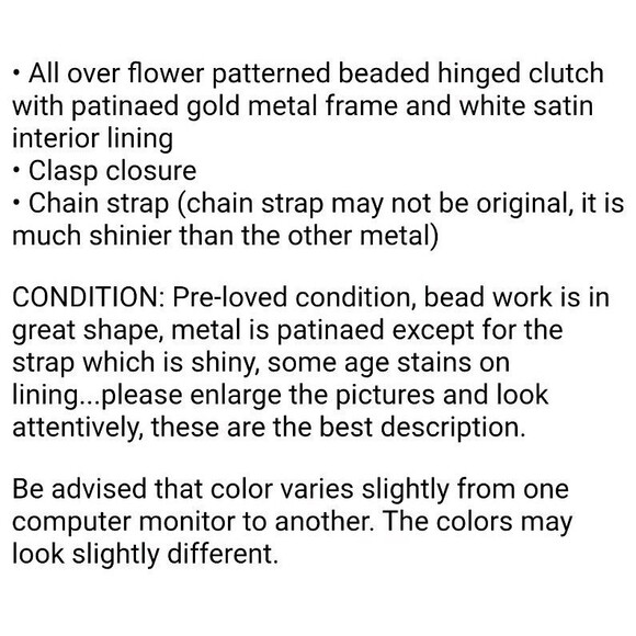 Ed B. Robinson Vintage White & Gold Beaded Evening Hinged Clutch w Chain Strap - Picture 10 of 10